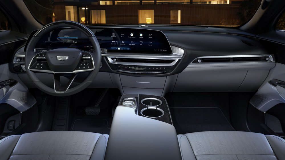 The interior of the all-electric 2023 Cadillac Lyriq crossover.