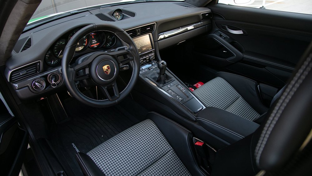 The interior of a 2016 Porsche 911 R.