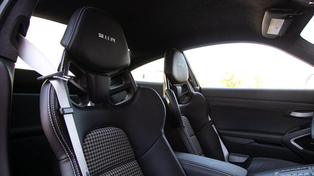 The interior of a 2016 Porsche 911 R.