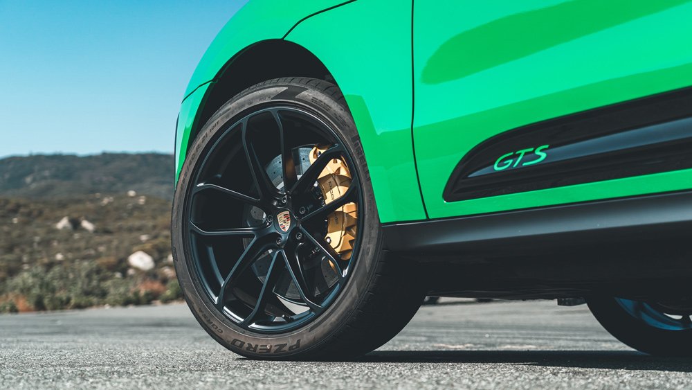 The 2022 Porsche Macan GTS with optional 21-inch GT Design wheels wrapped in Pirelli P Zero Corsa tires.