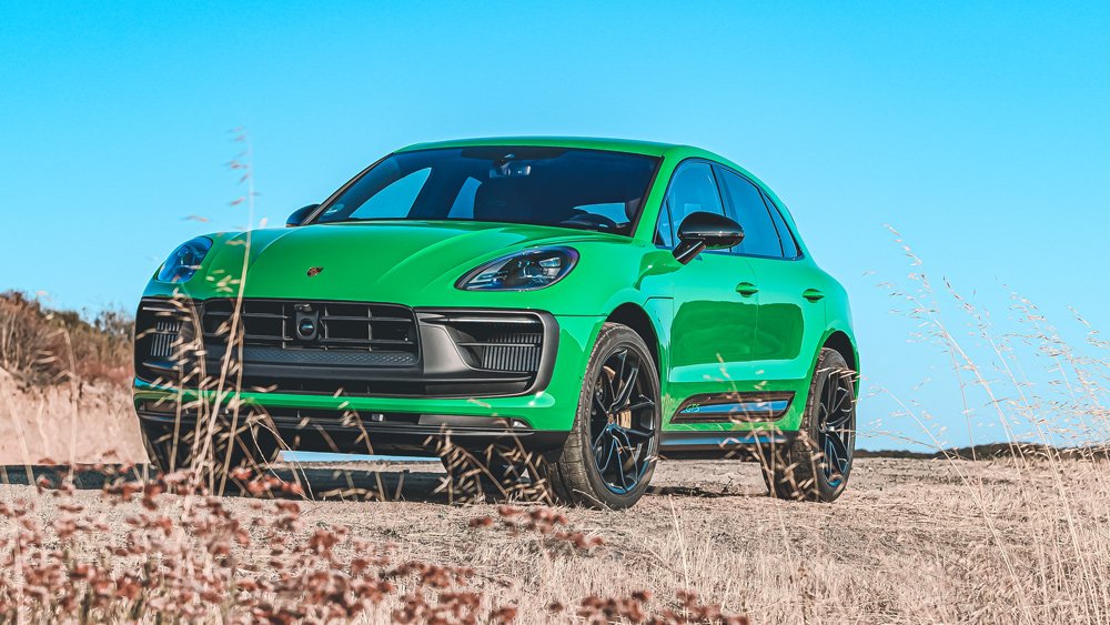 The 2022 Porsche Macan GTS in Python Green.