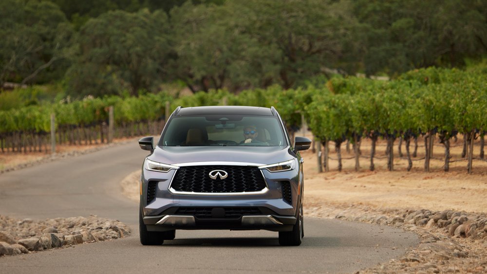 The 2022 Infiniti QX60 driving through Northern California's wine country.