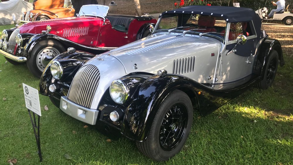 A 2019 Morgan Plus 4 on a concours lawn.