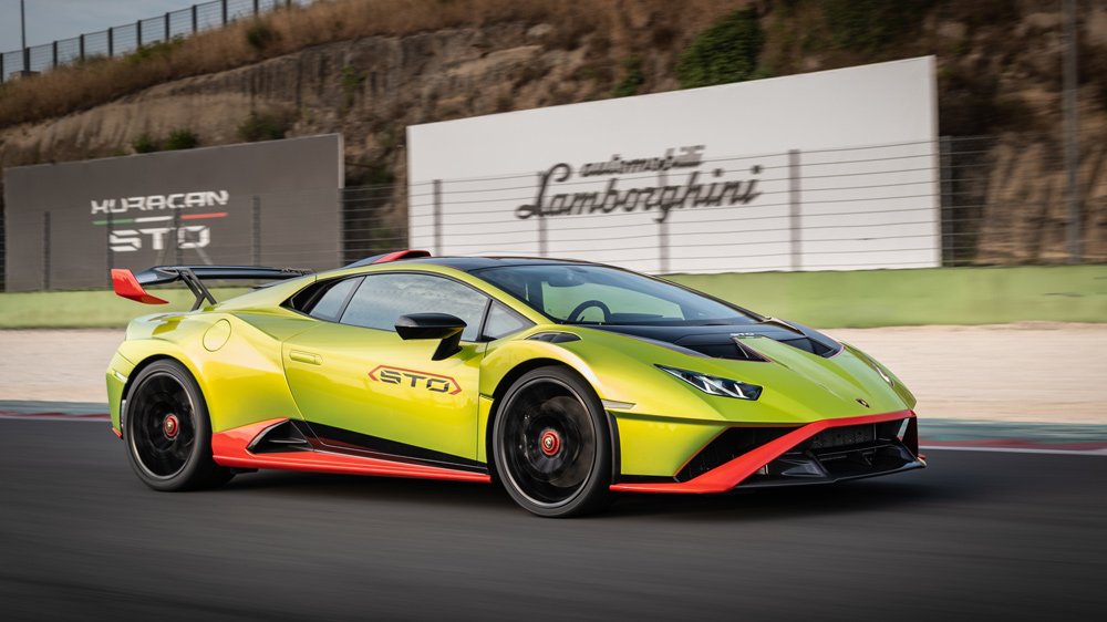 The Lamborghi Huracán STO on a track.