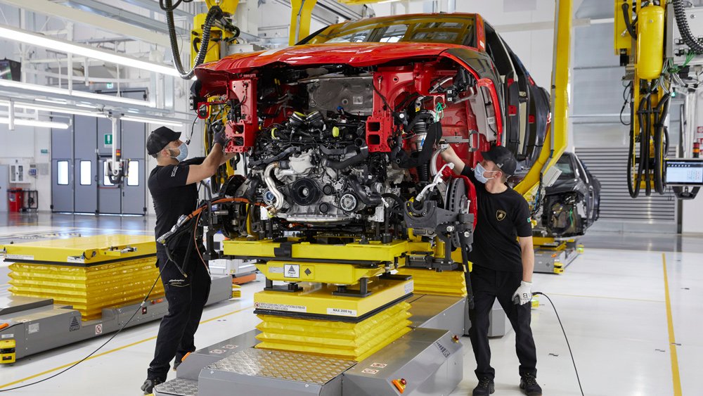 Lamborghini production continues with Covid-19 protocols in place.