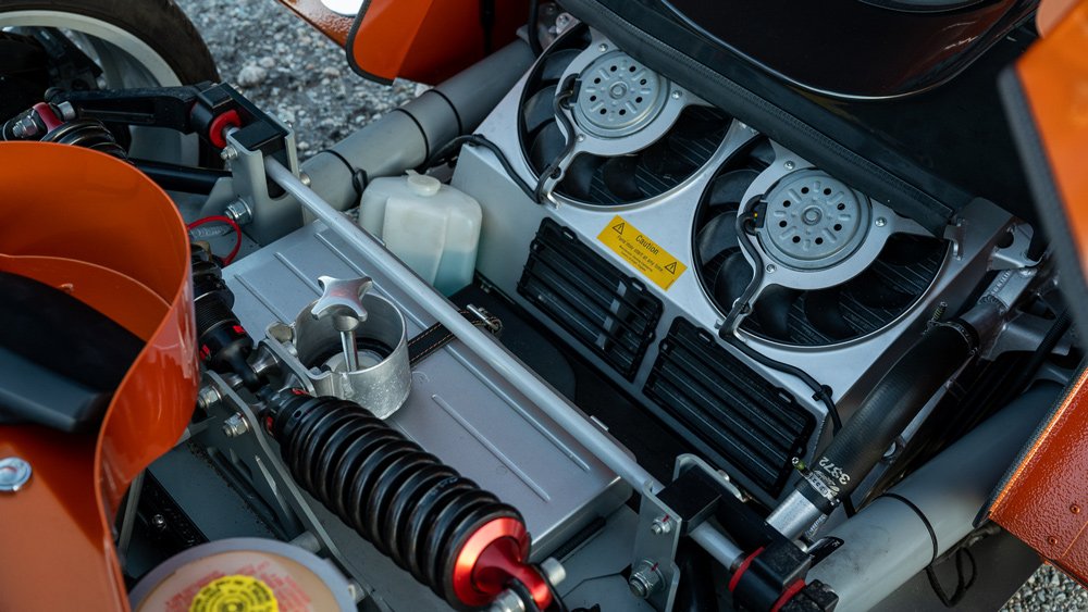 The 4.2-liter, naturally aspirated V-8 engine inside a 2009 Spyker C8 Laviolette.