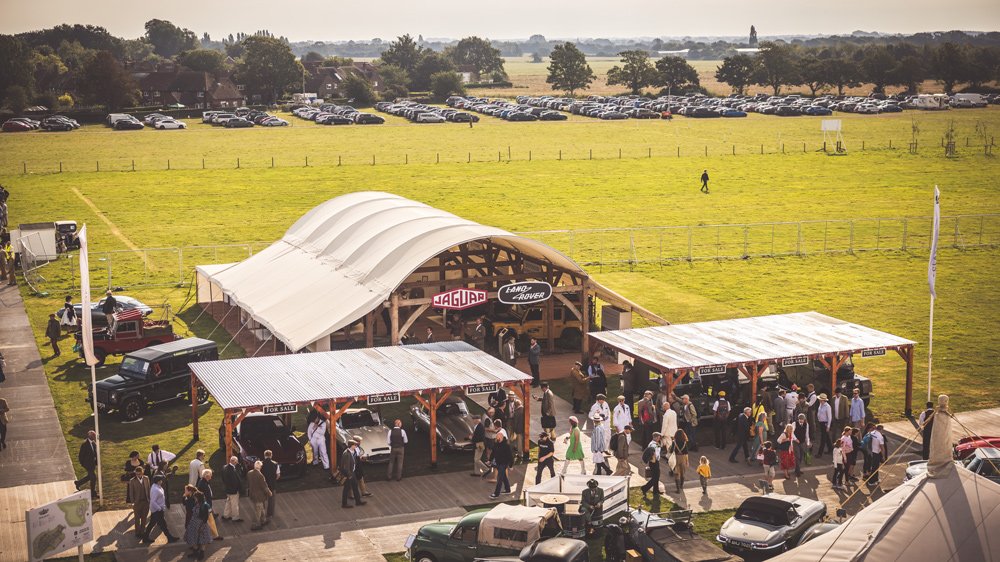 The Jaguar Land Rover tent at the 2021 Goodwood Revival.