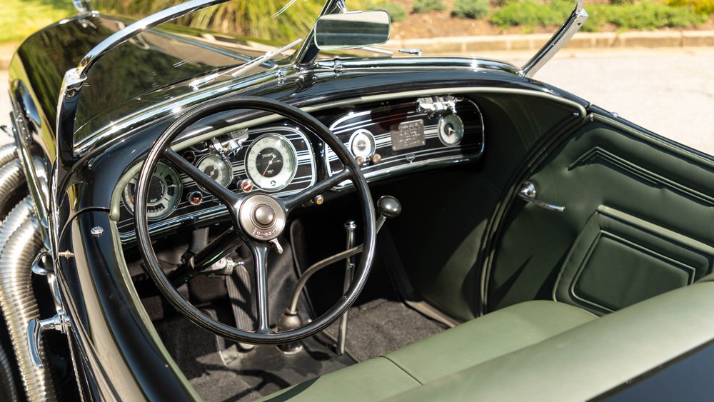 The interior of a 1935 Auburn 851 Supercharged Speedster.
