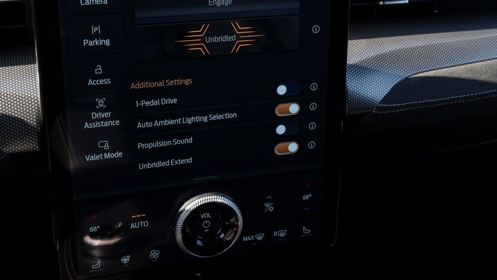 The upright tablet that serves as the Ford Mach-E GT's central screen.