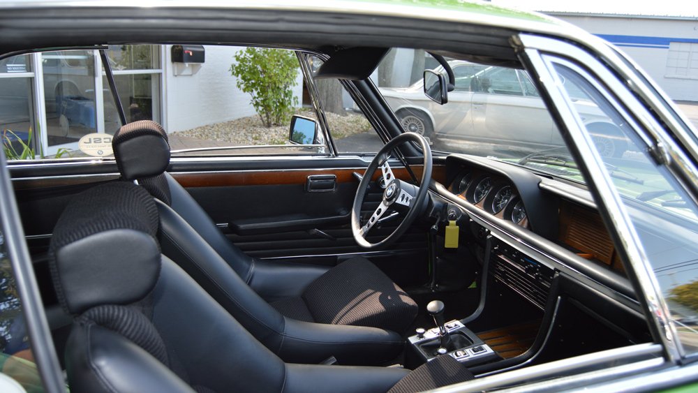 The interior of a 1975 BMW 3.0 CSL.