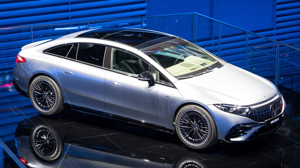 The battery-powered Mercedes-AMG EQS 53 introduced at the 2021 IAA Mobility show in Munich.
