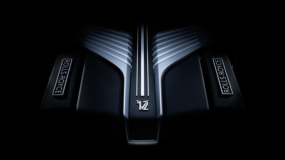 The 591 hp engine inside the 2022 Rolls-Royce Black Badge Ghost.