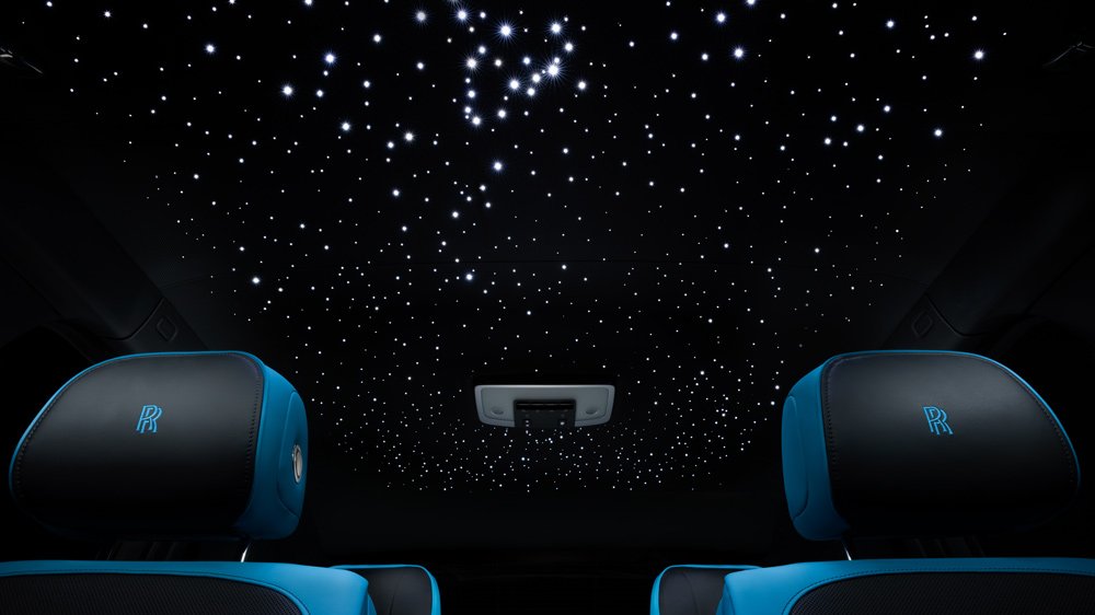 The Starlight Headliner inside the 2022 Rolls-Royce Black Badge Ghost.