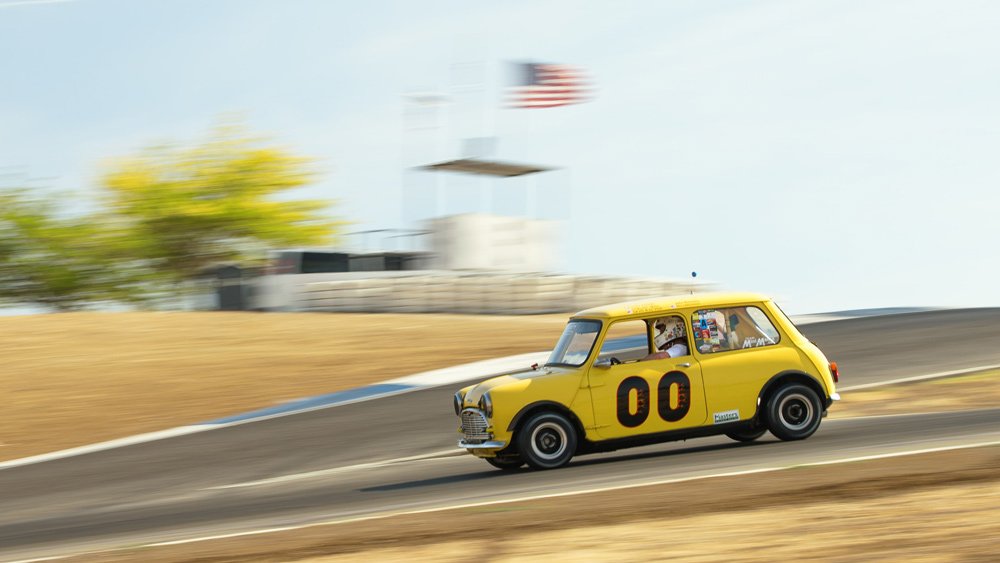 An Austin Mini Cooper S on track.