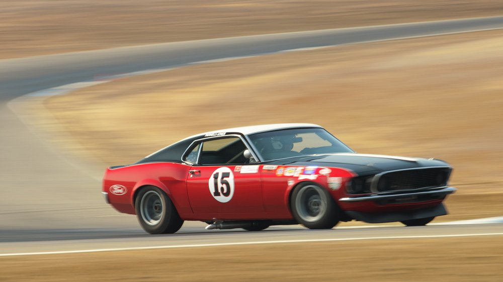 A 1969 Ford Mustang Boss 302 Trans-Am once campaigned by racing greats Parnelli Jones and George Follmer.