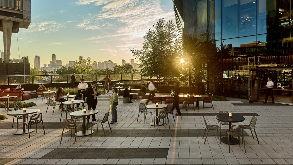 The second-floor terrace of the Genesis House in New York City.