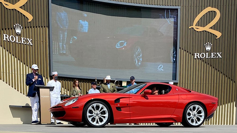 A 2021 Iso Rivolta GT Zagato takes a class win at the 2021 Quail Motorsports Gathering in Carmel Valley, Calif.