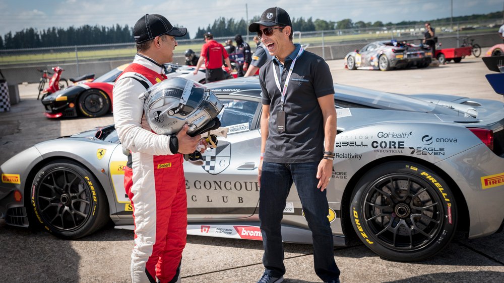 Neil Gehani (left) and Hélio Castroneves at the Concours Club in Opa Locka, Fla.