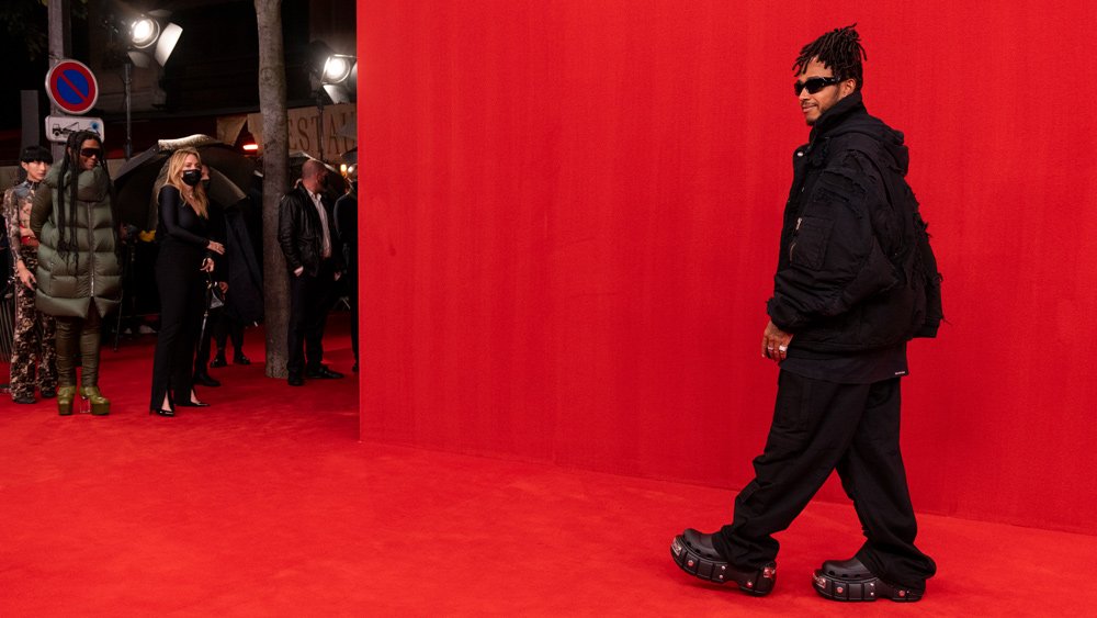 Lewis Hamilton at BALENCIAGA SS22 Red Carpet Collection event during Paris Fashion Week in October, 2021.