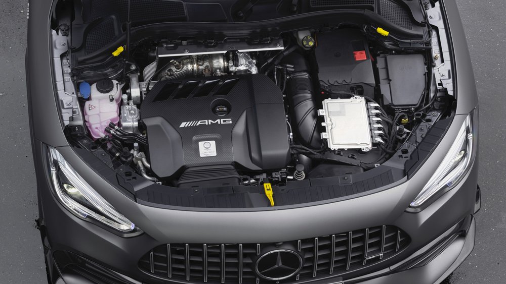 The engine inside the Mercedes-AMG GLA 45 4MATIC+ sport utility vehicle.