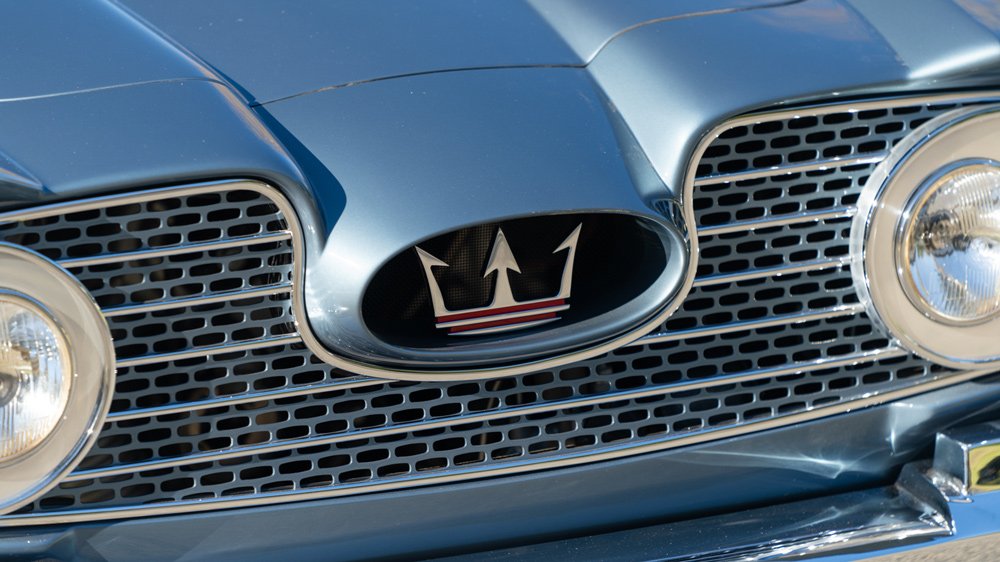 The front grille of a 1959 Maserati 5000 GT, one of only three of its kind ever built.