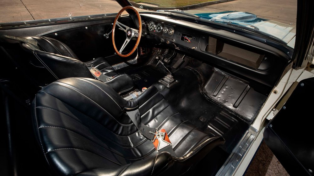 The interior of one of two prototypes of the 1965 Shelby GT350R.