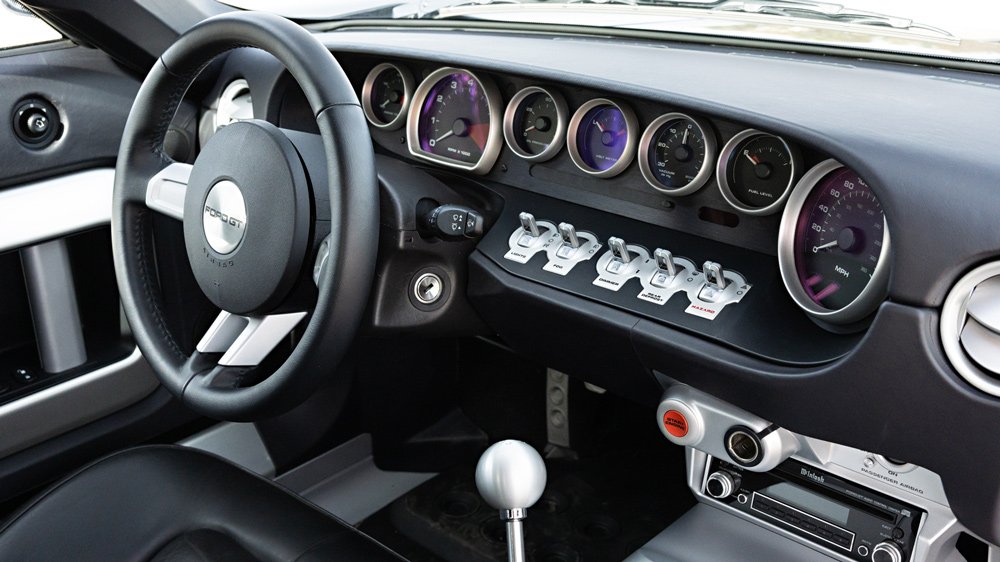 The interior of a 2005 Ford GT.