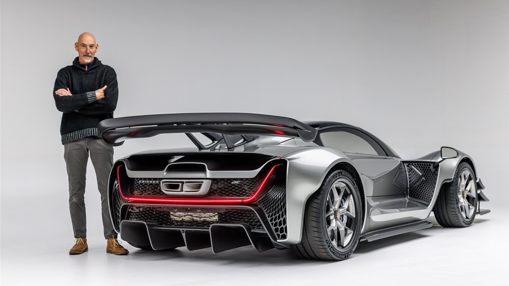 Dave O’Connell, lead designer for Czinger Vehicles, stands next to the Czinger 21C hypercar.