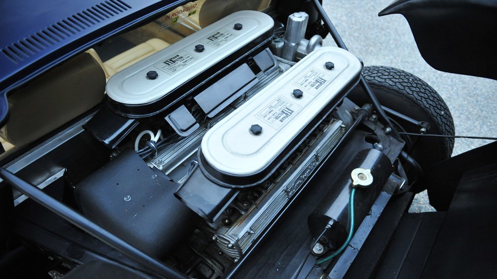 The V-12 engine inside a 1968 Lamborghini P400 Miura.