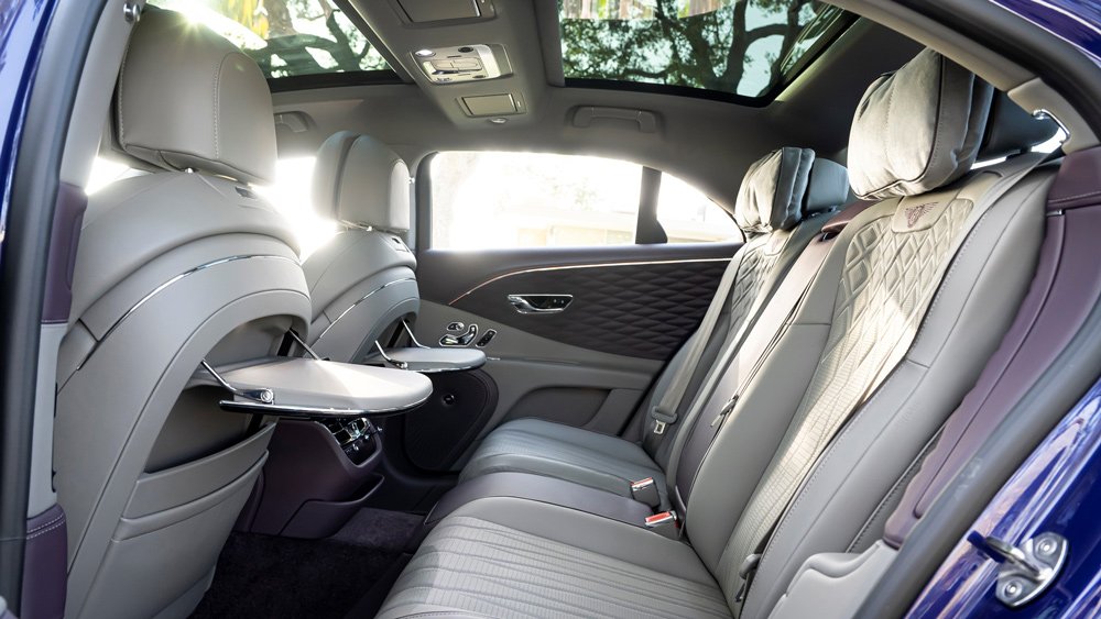 The rear seating area of the Bentley Flying Spur Hybrid.