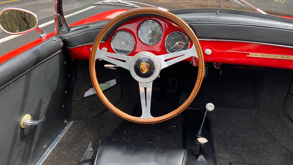 The interior of a 1955 Porsche 356 A 1600 Speedster.