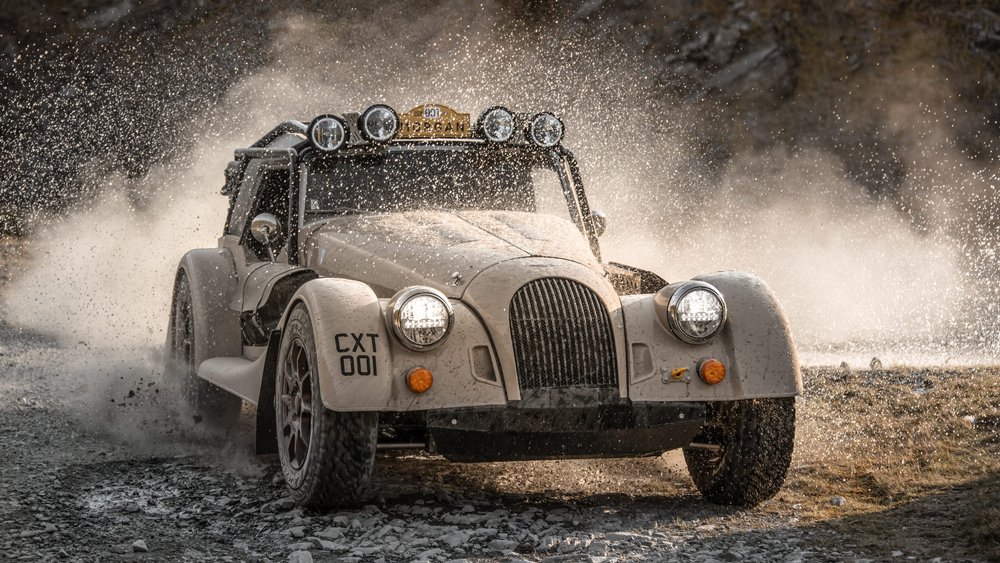 Driving off road with the Morgan Plus Four CX-T.