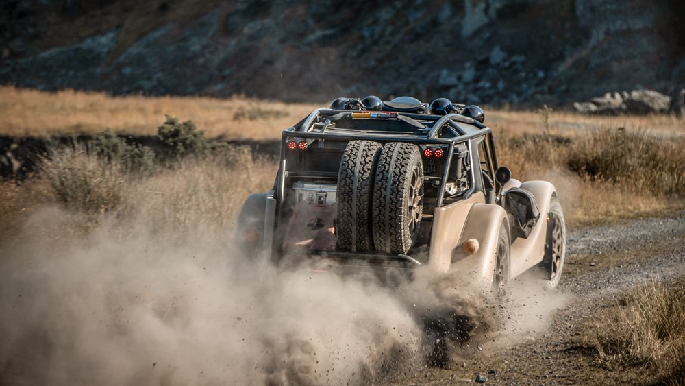 Driving off road with the Morgan Plus Four CX-T.