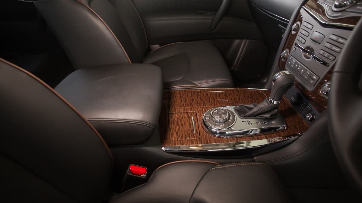 Drive Car of the Year Best Upper Large SUV 2021 finalist Nissan Patrol front seating and gear stick