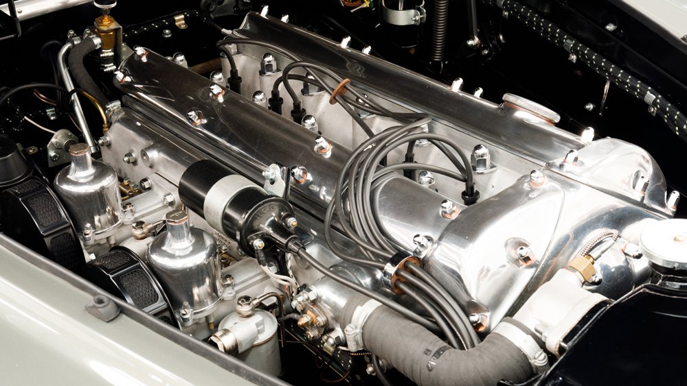 The 3.4-liter, twin-cam inline-6 engine inside a one-of-a-kind Jaguar XK120 SE.