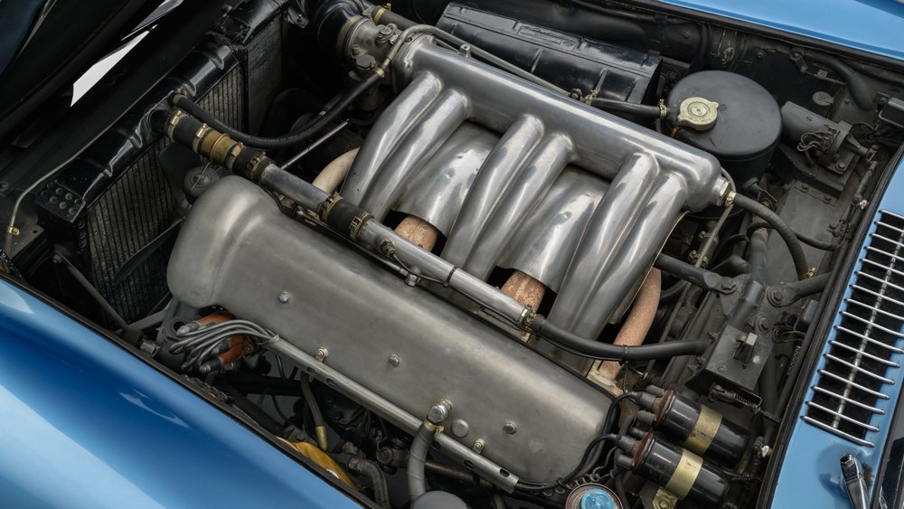 The 3.0-liter, straight-six engine inside the Mercedes-Benz 300 SL Roadster once owned by racing great Juan Manuel Fangio.