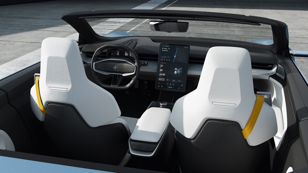 The interior of the Polestar O2 concept car.