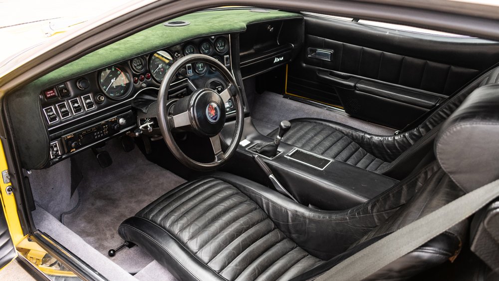 The interior of a 1975 Maserati Bora.