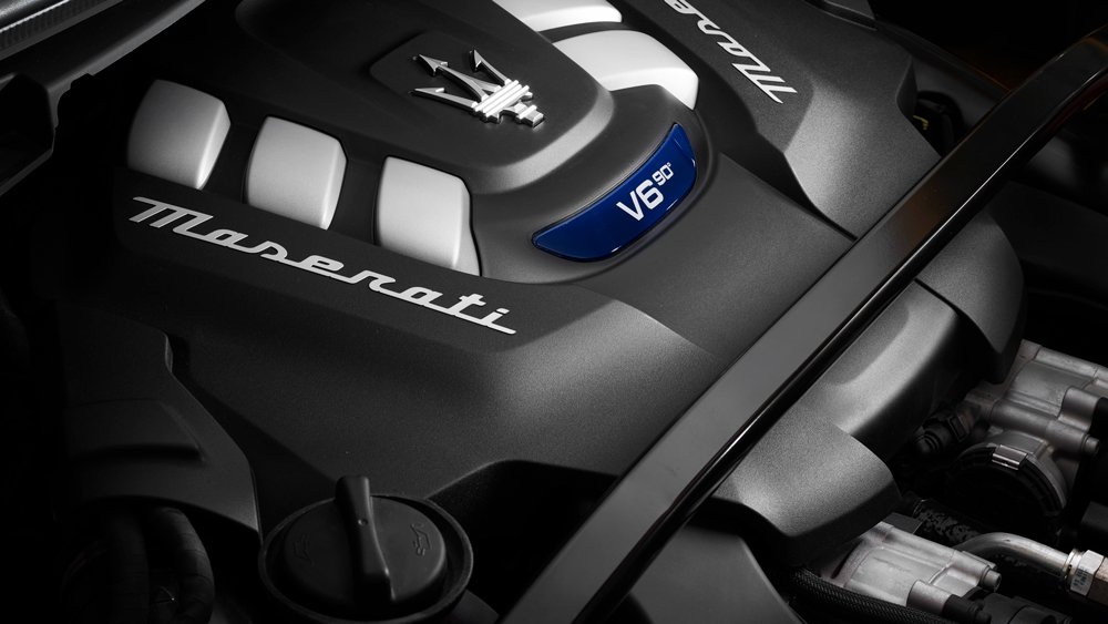 The twin-turbo V-6 engine inside the 2023 Maserati Grecale Trofeo SUV.