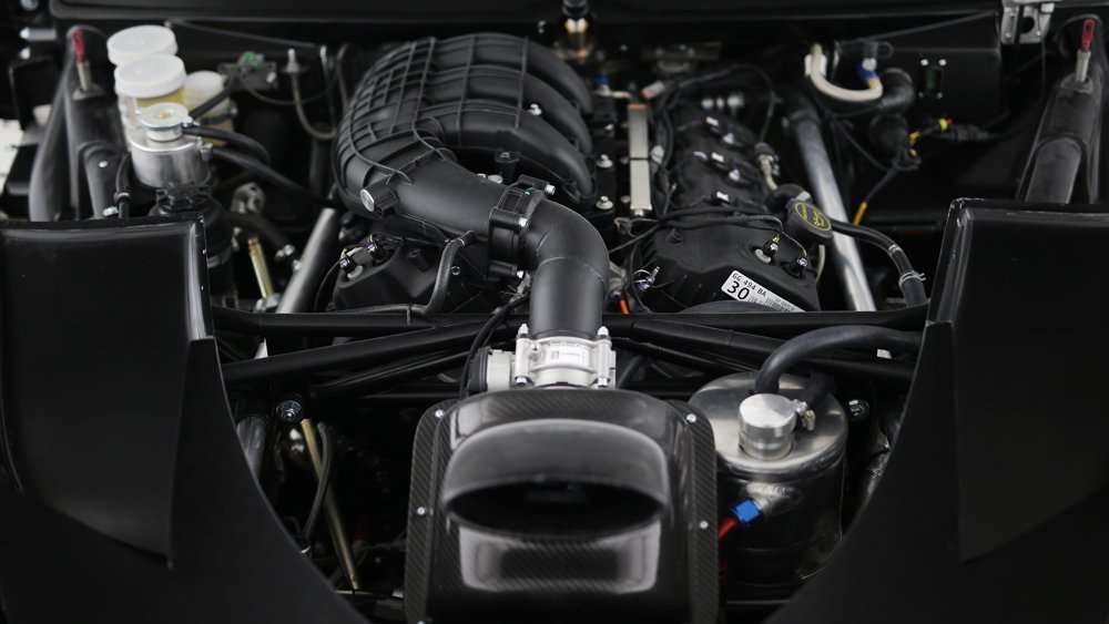 The engine of the Ginetta G56 GTA race car.