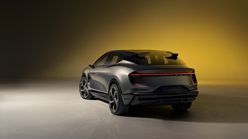 A rear 3/4 shot of the Lotus Eletre