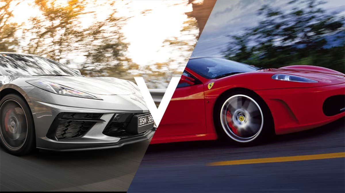 2022 Chevrolet Corvette v Porsche 911 v Ferrari F8 v Ferrari F430 v BMW i8 comparison-0