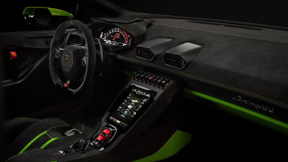 The interior of the Lamborghini Huracán Tecnica.