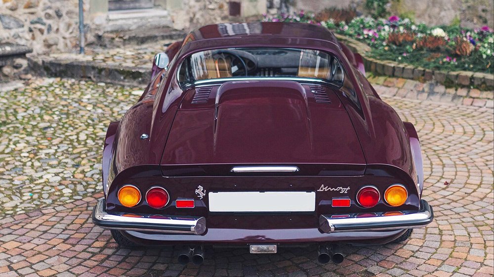 The back of the 1973 Ferrari Dino 246 GTS “Chairs & Flares” by Scaglietti