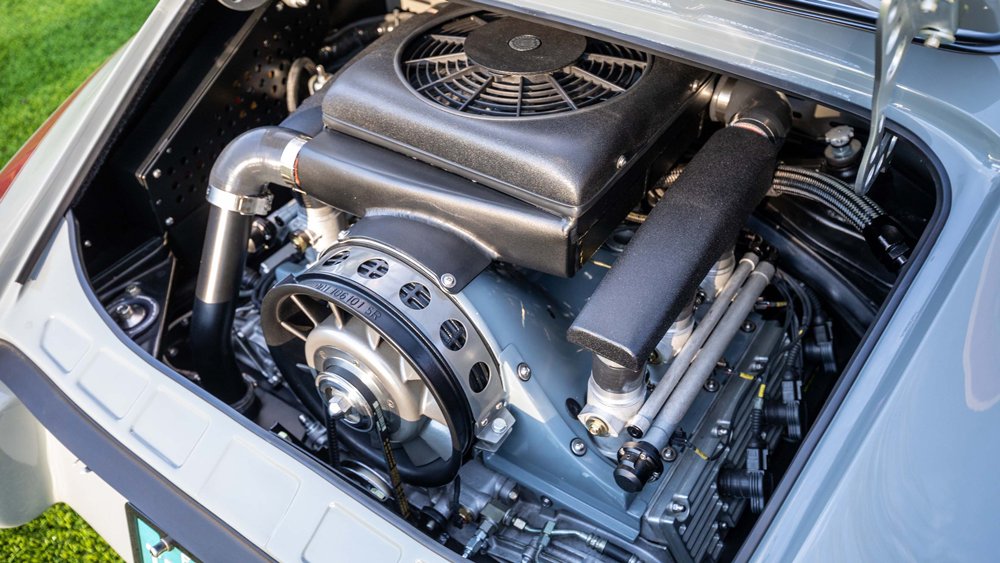 The 3.0-liter, twin-plug turbocharged flat-six engine inside the C9 RS Turbo restomod from Classic 9 Motorwerks.