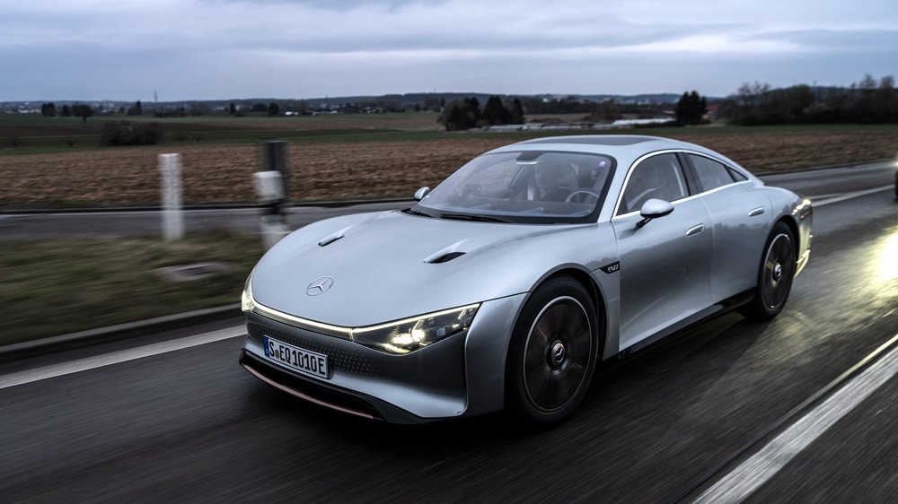 The Mercedes-Benz Vision EQXX concept car being tested.