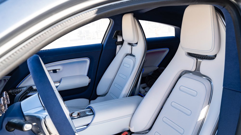 The interior of the Mercedes-Benz Vision EQXX concept car.