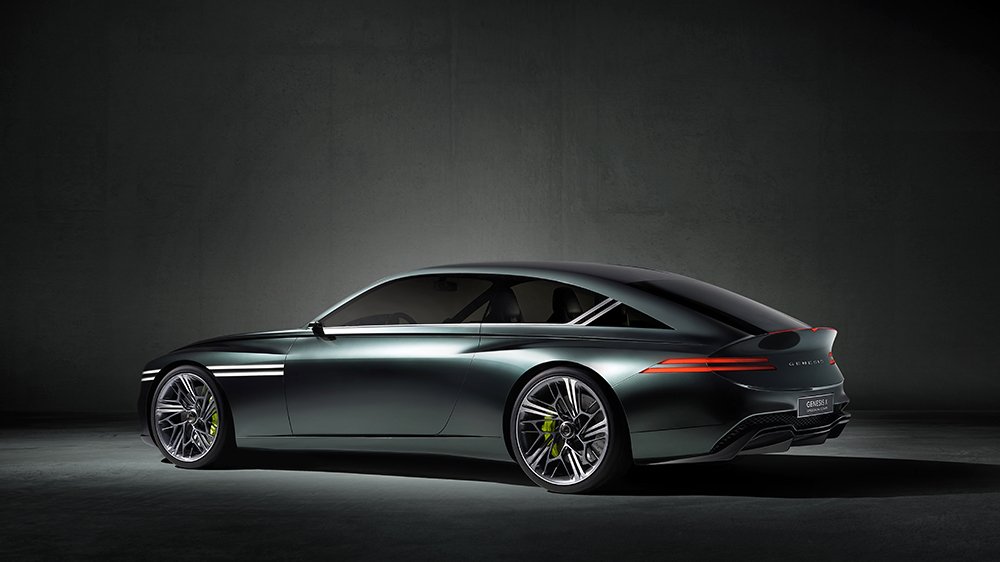 A rear 3/4 view of the Genesis X Speedium Coupe
