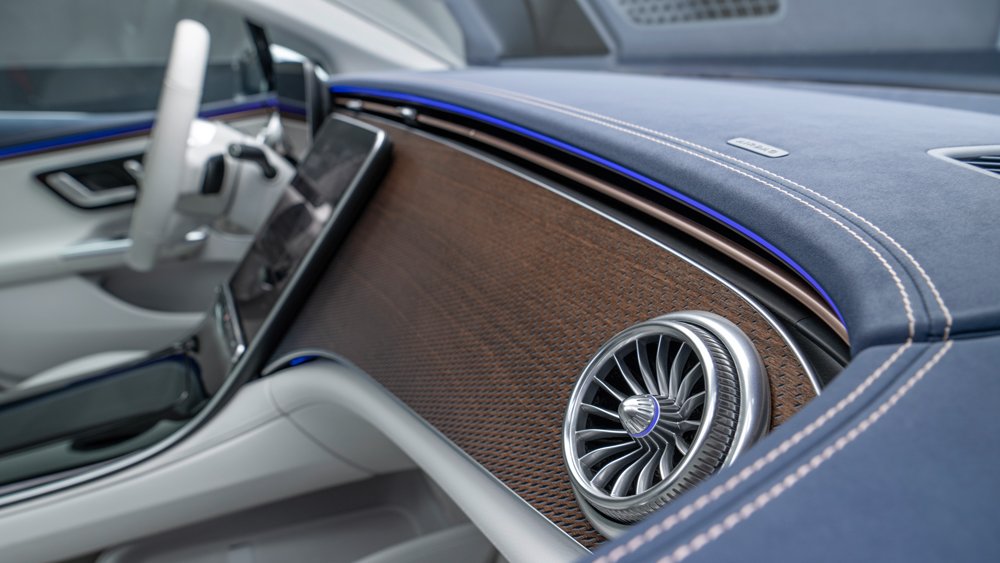 The interior of the Mercedes-Benz EQE 350 electric midsize sedan.