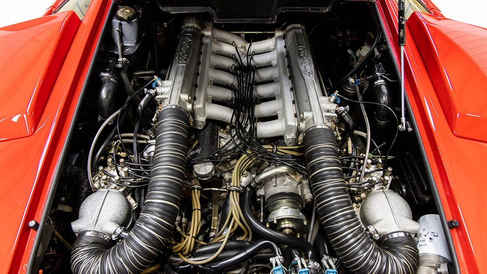 the 1987 Lamborghini Countach 5000 Quattrovalvole's V-12 engine